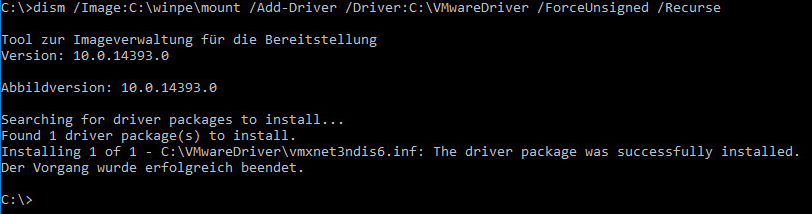 Figure 2 - Example - Adding VMware Drivers to the Image