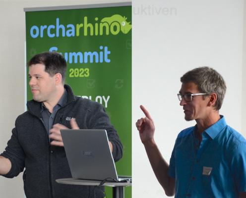 Lukas Plattner and Hannes Schaller from APA-IT Informations Technologie GmbH, orcharhino Summit 2023